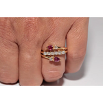 legant lab created gemstone ring with garnet red stone and sparkling diamond setting
