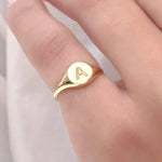 Dainty gold alphabet ring personalized initial signet jewelry for women stylish design