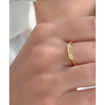 Modern gold initial ring for women with dainty personalized alphabet engraving signet design