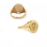 Minimalist gold initial signet ring for women with personalized alphabet detail and dainty finish