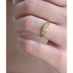 Elegant personalized gold initial ring with dainty alphabet and classic signet ring style