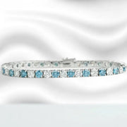 Blue and White Lab Grown Diamond Tennis Bracelet in 14K White Gold, Elegant Anniversary Gift for Her
