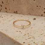 Delicate 14K gold diamond sunburst signet ring minimal feminine jewelry for her