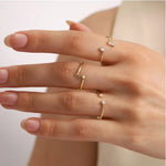 14K gold bezel lab grown diamond ring open band minimalist stackable ring for women