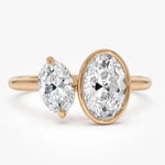 Elegant 1.50 ct oval and marquise cut lab created diamond solitaire engagement ring, featuring a brilliant elongated center stone with graceful shape and radiant sparkle