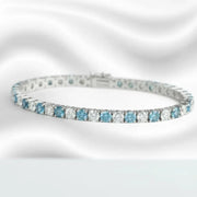 Blue and White Lab Grown Diamond Tennis Bracelet in 14K White Gold, Elegant Anniversary Gift for Her
