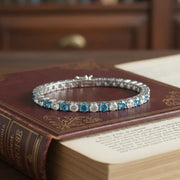 Blue and White Lab Grown Diamond Tennis Bracelet in 14K White Gold, Elegant Anniversary Gift for Her