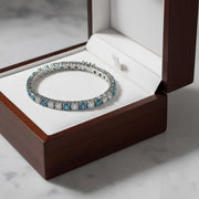 Blue and White Lab Grown Diamond Tennis Bracelet in 14K White Gold, Elegant Anniversary Gift for Her