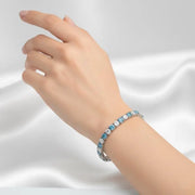 Blue and White Lab Grown Diamond Tennis Bracelet in 14K White Gold, Elegant Anniversary Gift for Her