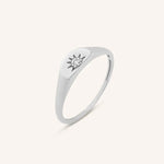 Dainty 0.2 Ct Signet Ring with Diamond Sunburst Design, 14K Gold Minimal Ring for Women