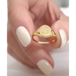 Custom gold initial signet ring for women, minimalist dainty alphabet jewelry gift idea