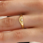 Dainty 0.2 Ct Signet Ring with Diamond Sunburst Design, 14K Gold Minimal Ring for Women