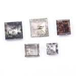 Princess Cut Salt and Pepper Lab Grown Diamonds, Mixed Gray & Brown CVD Square Fancy Stones, Rustic Loose Diamonds for Custom Jewelry