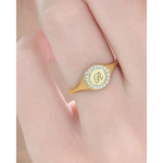 Stylish gold initial signet ring for women custom dainty alphabet jewelry design