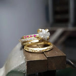2.84 Ct grey rough diamond and ruby gemstone ring with refined brilliance