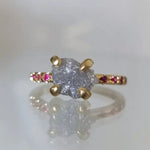 2.84 Ct grey rough diamond and ruby gemstone ring with refined brilliance