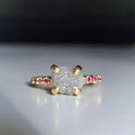 2.84 Ct grey rough diamond and ruby gemstone ring with refined brilliance