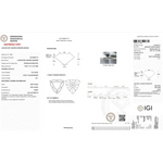 lab grown diamonds under UV light with certification and grading report details, triangle cut lab grown diamond