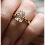 Halo emerald ring engagement with classic diamond styling, step cut diamond ring, lab grown ring