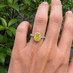 yellow oval cut diamond ring with lab grown diamond