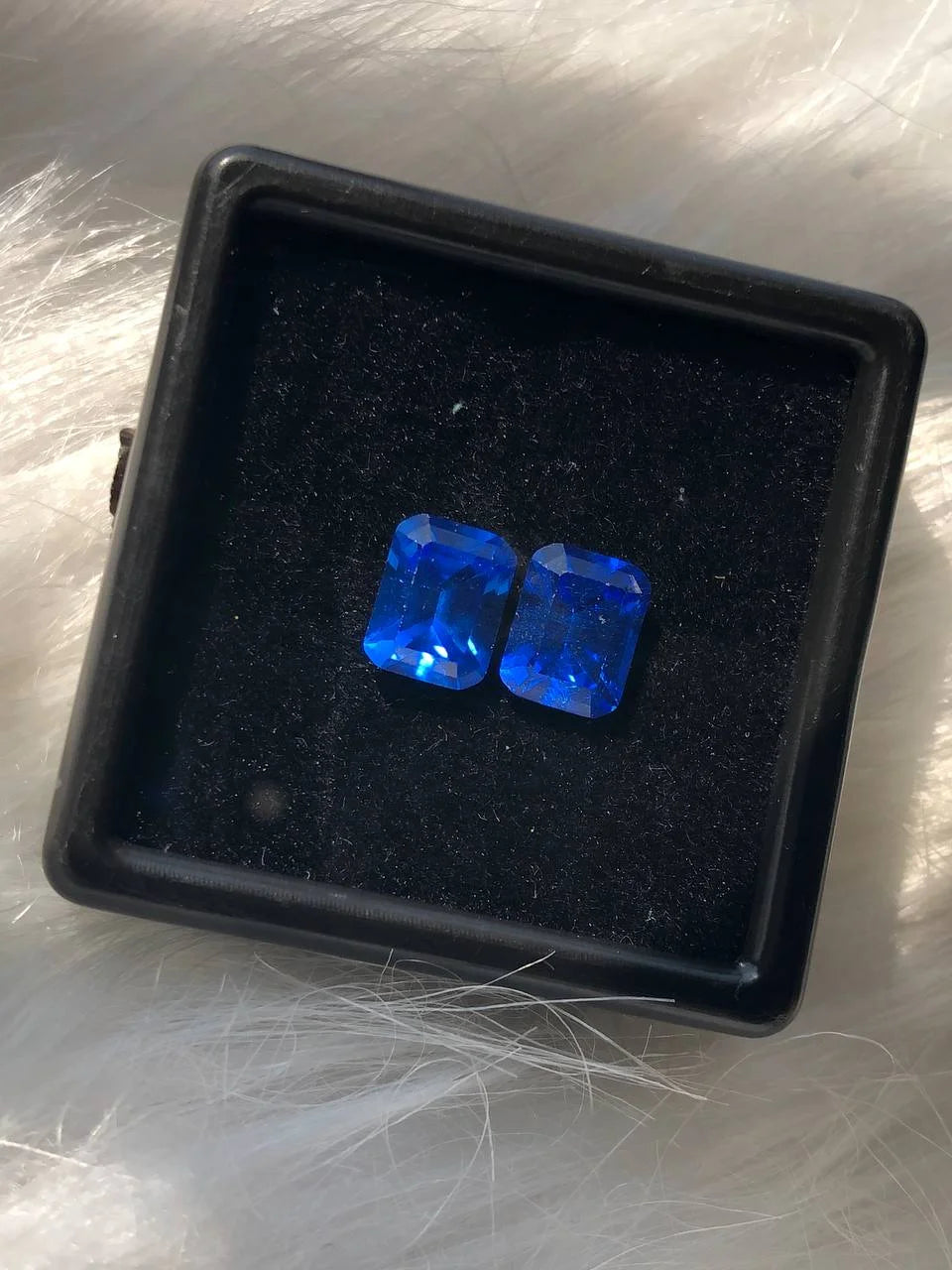 Emerald Cut Blue Sapphire Gemstone Pair