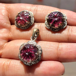 Pink Gemstone Earring & Pendant Set | 925 Sterling Silver | Personalized Gift