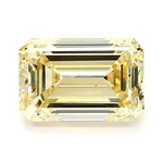 1.31 Ct fancy yellow emerald cut lab grown diamond with gentle glow, elegant loose stone