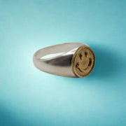 Vintage happy face signet ring for men with retro smiley face design, bold and stylish statement jewelry piece