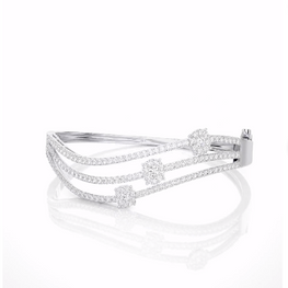 Tri-Tone Simulated Diamond Bridal Bracelet Three Tone Bracelet 925 Sterling Silver Bangle Lab Created Diamond Bangle For Wedding Gift For Women - Jay Amar Gems