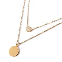 Pave Round Charm Layered Necklace