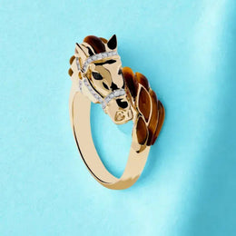 0.40 ct natural and lab grown diamond ring for men featuring tiger eye stone and horse design in a bold statement jewelry style