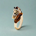 0.40 ct natural and lab grown diamond ring for men featuring tiger eye stone and horse design in a bold statement jewelry style