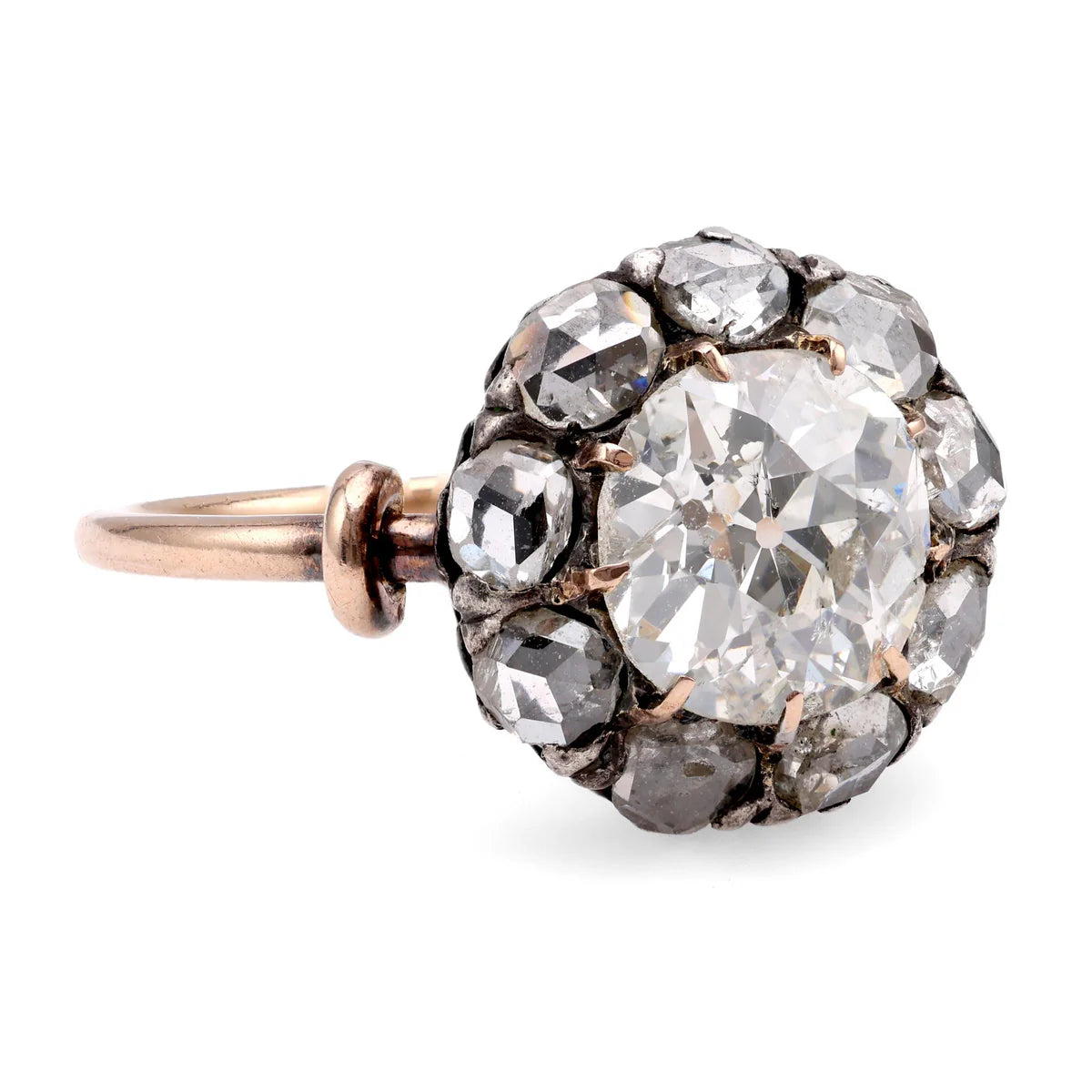 Old Mined Cut Lab Grown Diamond 14k Rose Gold Engagement Ring