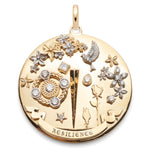 Round gold floral bird diamond medallion pendant