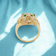 2.14 Ct lab grown diamond lion ring for men with pavé setting and 0.18 Ct lab created gemstone, bold luxury statement jewelry