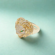 2.14 Ct lab grown diamond lion ring for men with pavé setting and 0.18 Ct lab created gemstone, bold luxury statement jewelry