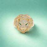2.14 Ct lab grown diamond lion ring for men with pavé setting and 0.18 Ct lab created gemstone, bold luxury statement jewelry