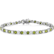 Green and White Lab Grown Diamond Tennis Bracelet in 14K White Gold, Elegant Round Cut Bracelet Gift for Her