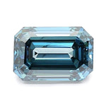 lab grown emerald cut diamond engagement ring, blue diamond, blue lab grown diamond