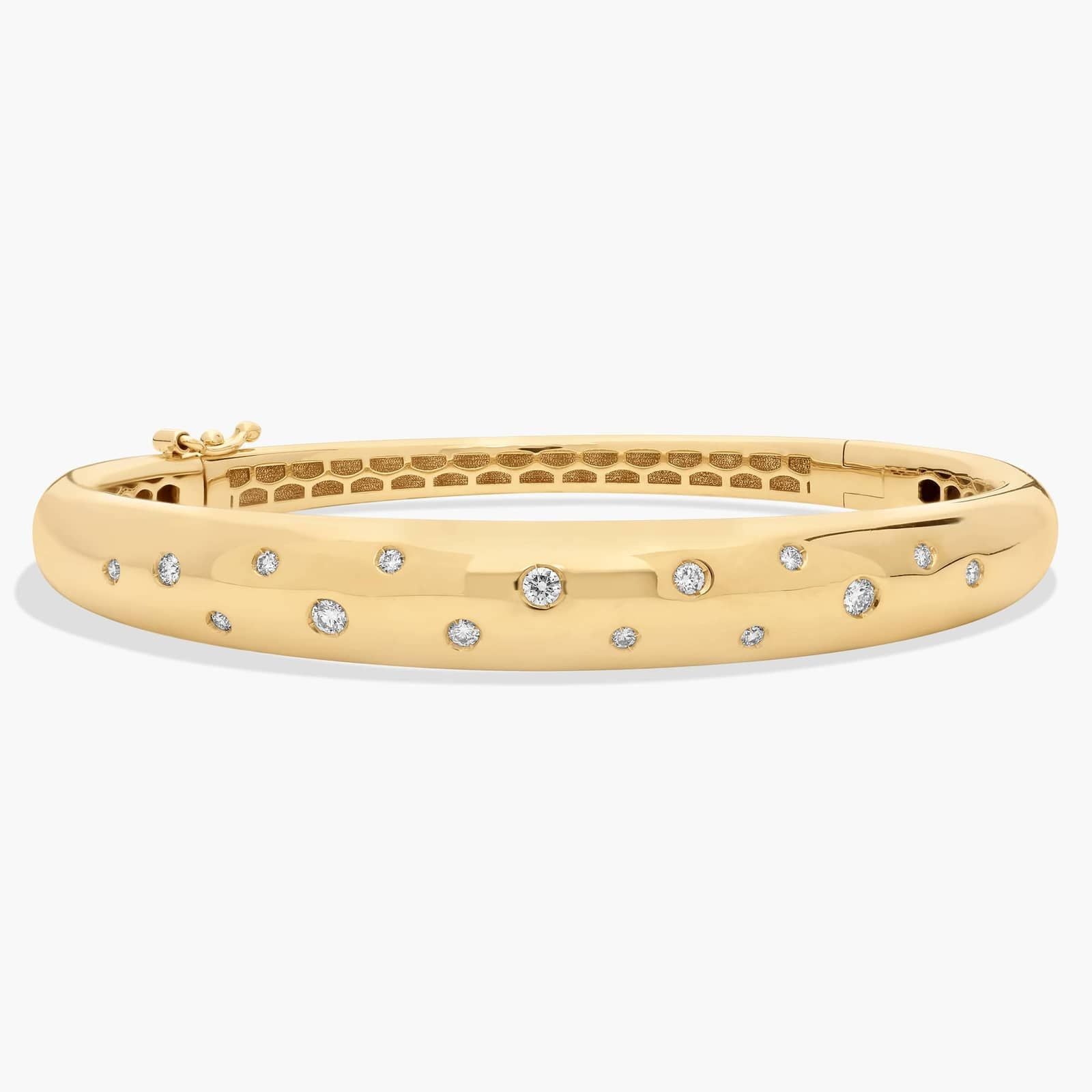Scattered Diamond Puffy Bangle Bracelet In 14K Yellow Gold Plated