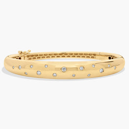 Scattered Diamond Puffy Bangle Bracelet In 14K Yellow Gold Plated