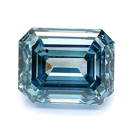 1.58 Ct dark blue emerald cut lab grown diamond with rich color and elegant step cut sparkle