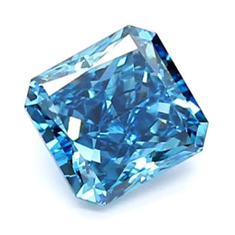 1.02 Ct deep blue radiant cut lab grown diamond with soft sparkle and rich elegant color