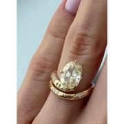 Vintage inspired Kira Kirby style engagement ring set with an oval champagne lab-grown diamond in 14k yellow gold
