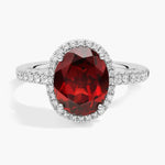 5.09 Ct oval shape lab created gemstone ring with white stone halo design, elegant sparkling gemstone jewelry for women
