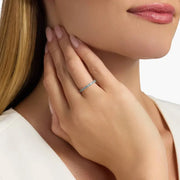 2.96 Ct lab-created Riviera blue emerald cut ring for bride, elegant wedding gift, vibrant blue gemstone jewelry
