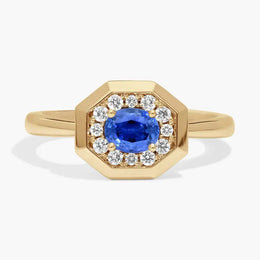 2.22 Ct lab created blue sapphire engagement ring with vintage design and white accent stones