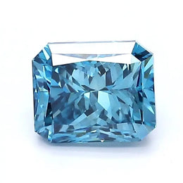 1.07 Ct deep blue radiant cut lab grown diamond with elegant step cut and soft luxurious sparkle