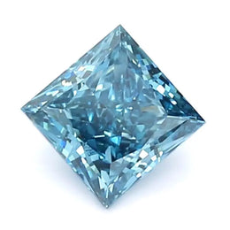 1.07 Ct vivid blue princess cut lab grown diamond with rich color and sharp luxurious sparkle