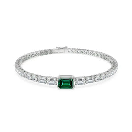 tennis bracelet with clear cubic zirconia stones in silver setting.